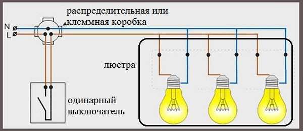 схема подключения нескольких лампочек к одноклавишному выключателю
