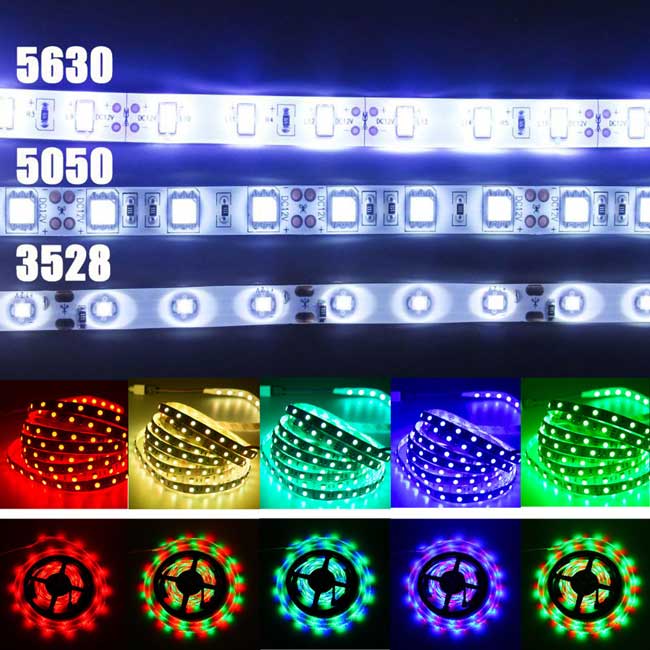 как светят разные светодиодные ленты 3528, 5050, 5630