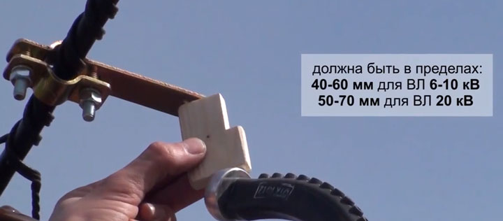 расстояние от сферической головки разрядника РМК-20 и универсальным зажимом