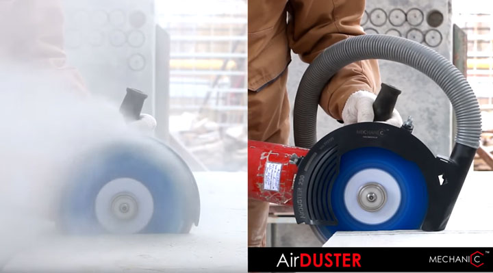 резка штробы без пыли с пылесосом с помощью Air Duster