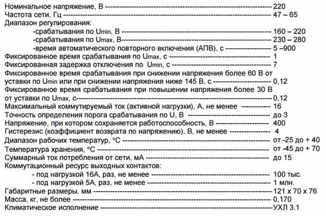 техпараметры РН-101М
